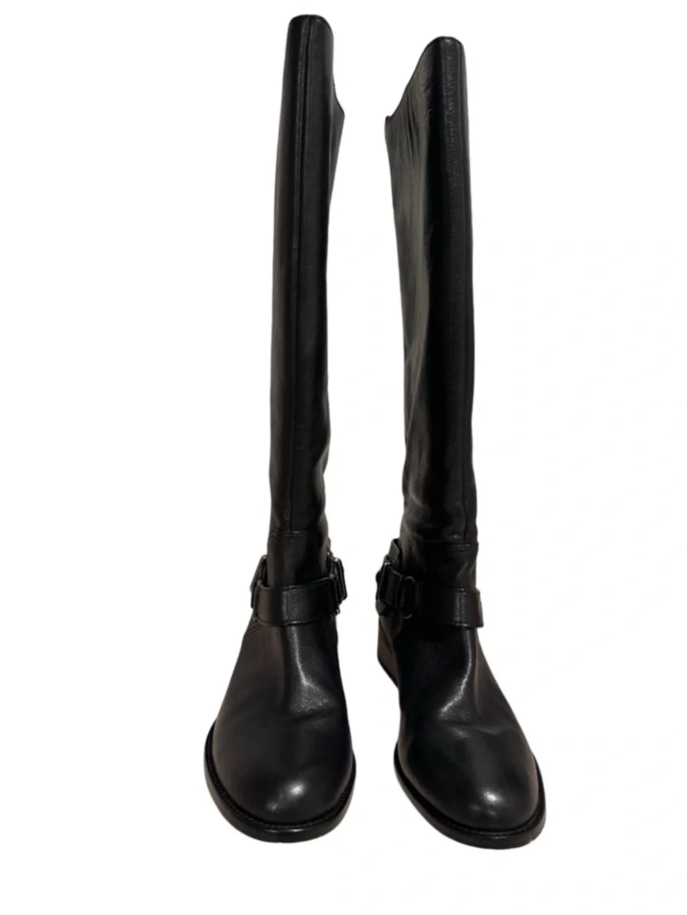Coach Natale Black Leather Knee-High Equestrian Riding Boots Buckle Strap 7.5